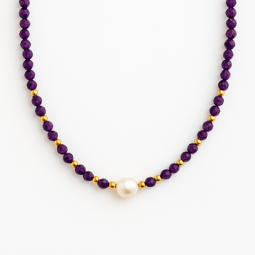 Χειροποίητο Κολιέ με Αμέθυστο & Μαργαριτάρι