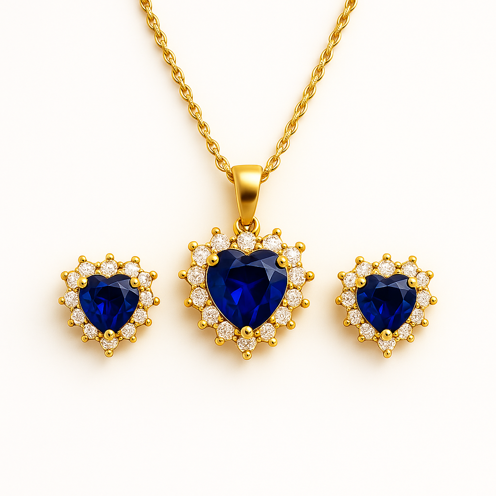 Σετ Κολιέ & Σκουλαρίκια Καρδιά Μπλε Ζιργκον