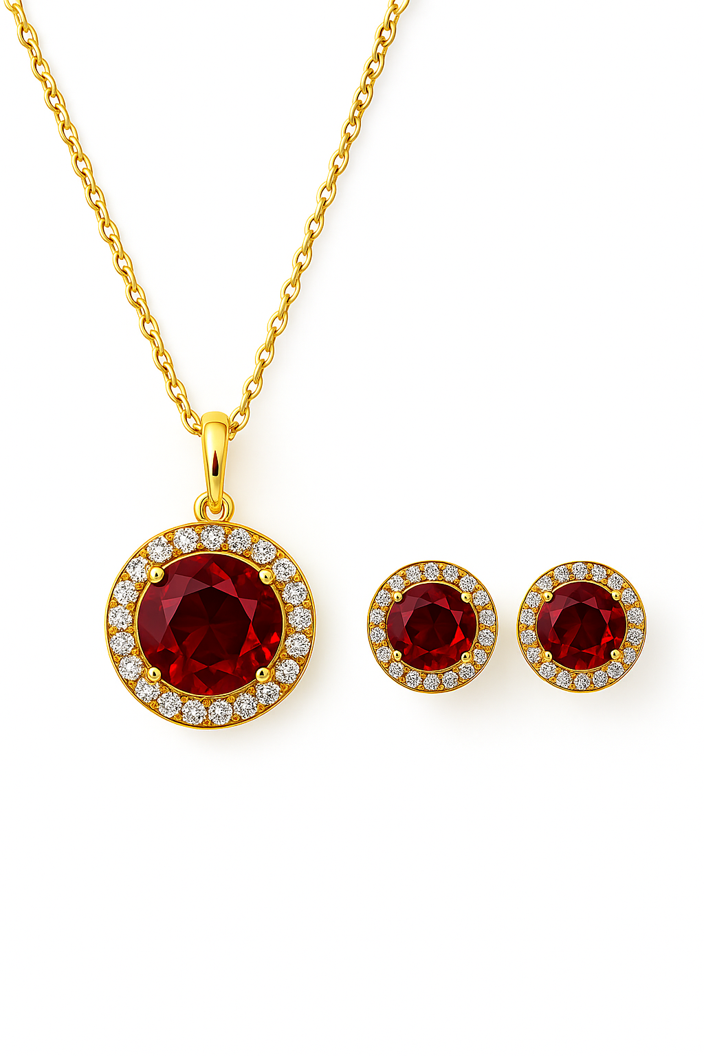 Σετ Κόκκινο Στρογγυλό Κολιέ & Σκουλαρίκια Καρφωτά 925
