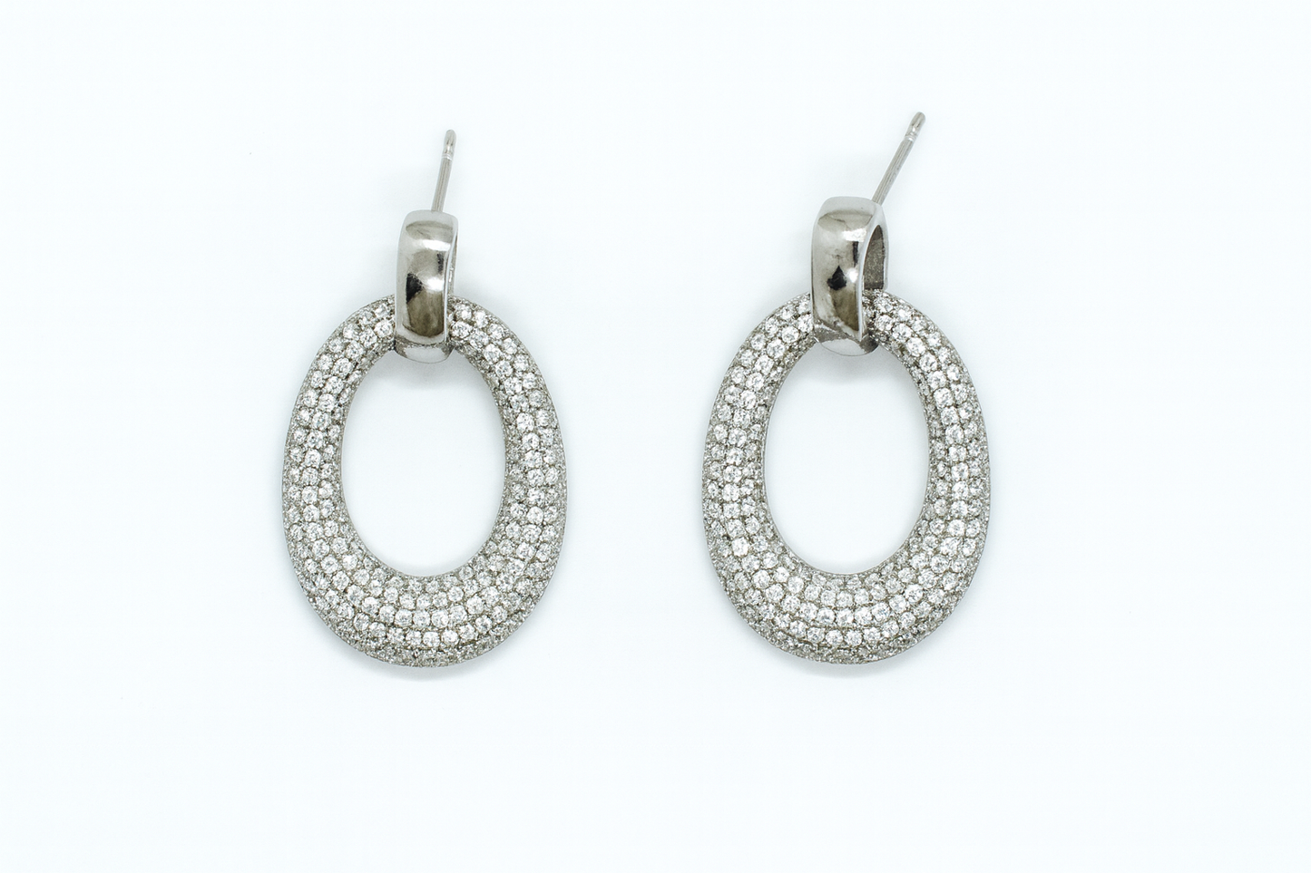 Σκουλαρίκια Ασημένια 925 σε Οβάλ Σχήμα με Πέτρες Ζιργκόν