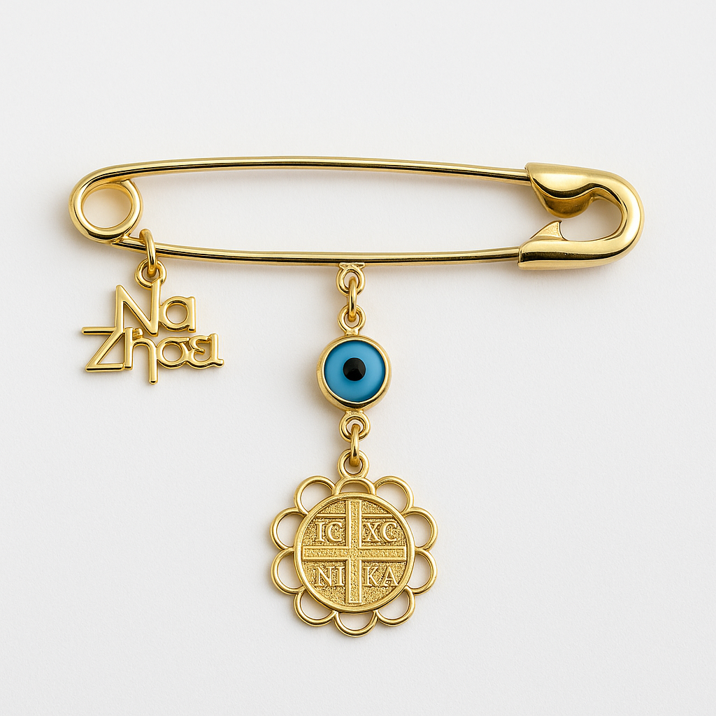 Silver 925 Gold Plated Safety Pin with Eye, Constantine and Wish