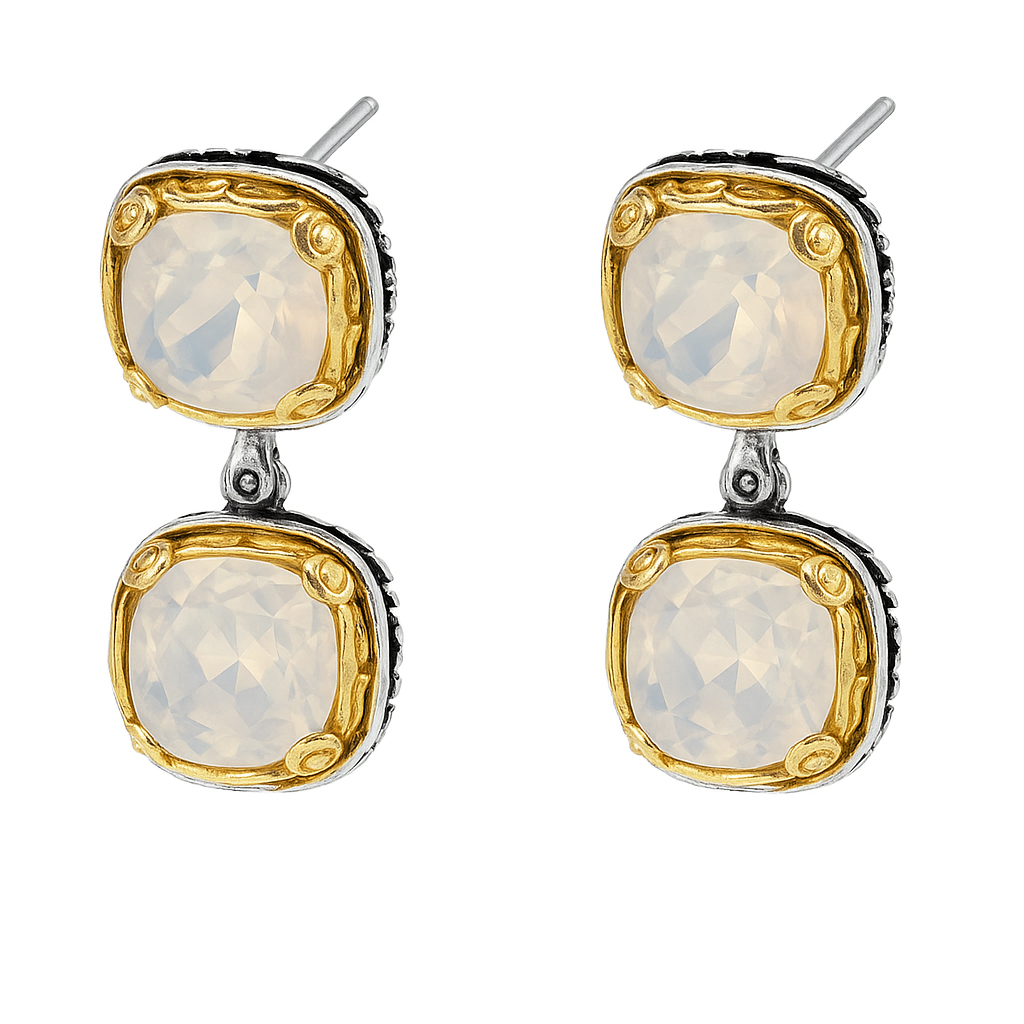 Σκουλαρίκια 925 Διπλά με Κρύσταλλο Λευκό Opal – Anastasios Creations