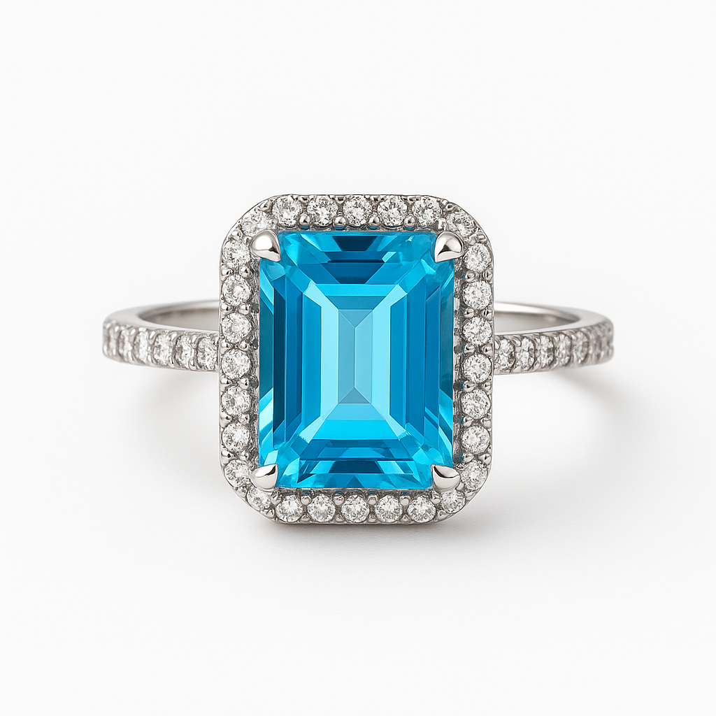 Δαχτυλίδι 925 με Ορθογώνια Γαλάζια Πέτρα