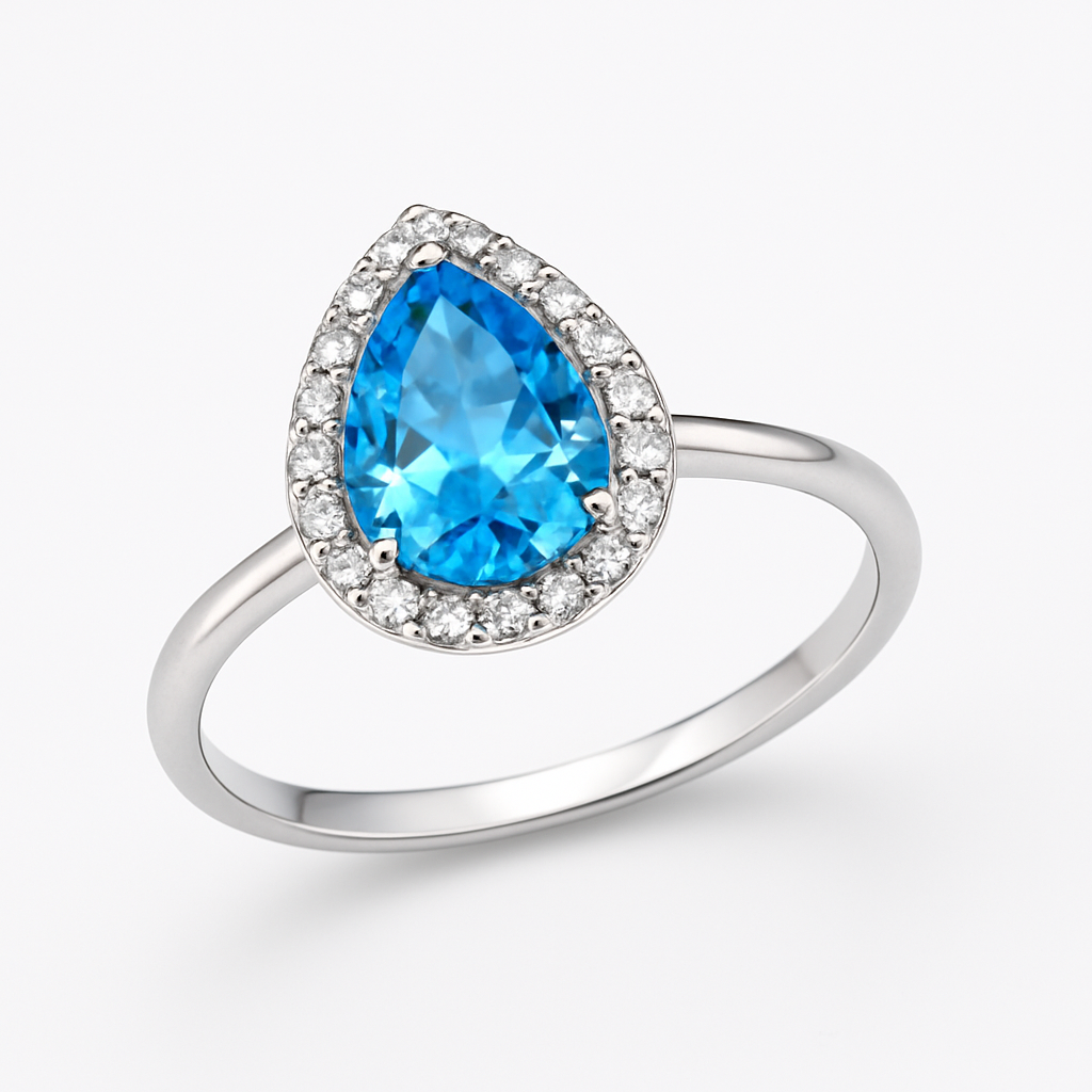 Δαχτυλίδι 925 σε Σχήμα Δάκρυ με Γαλάζια Πέτρα