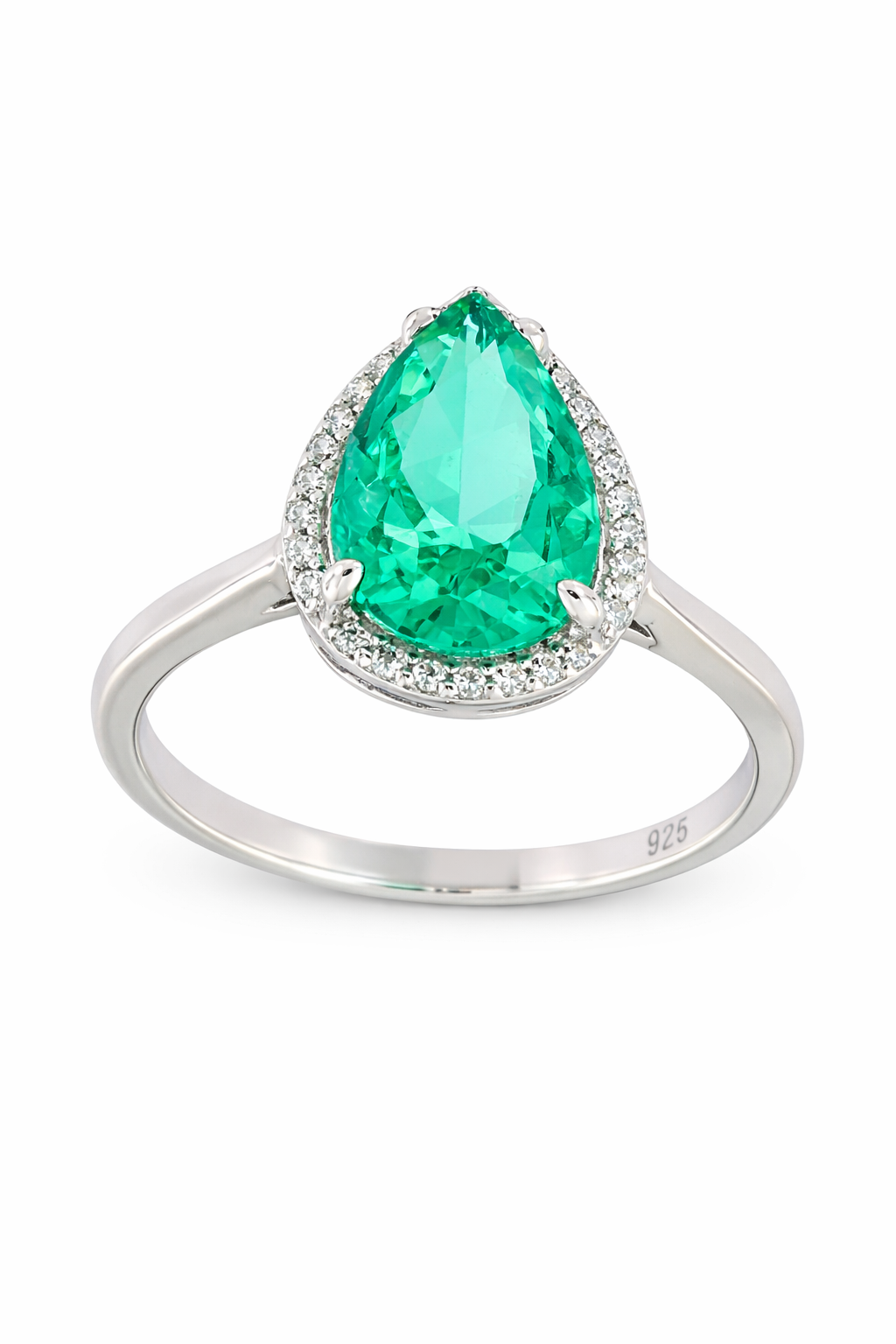 925 Silver Ring with Blue-Green Stone & White Zircons