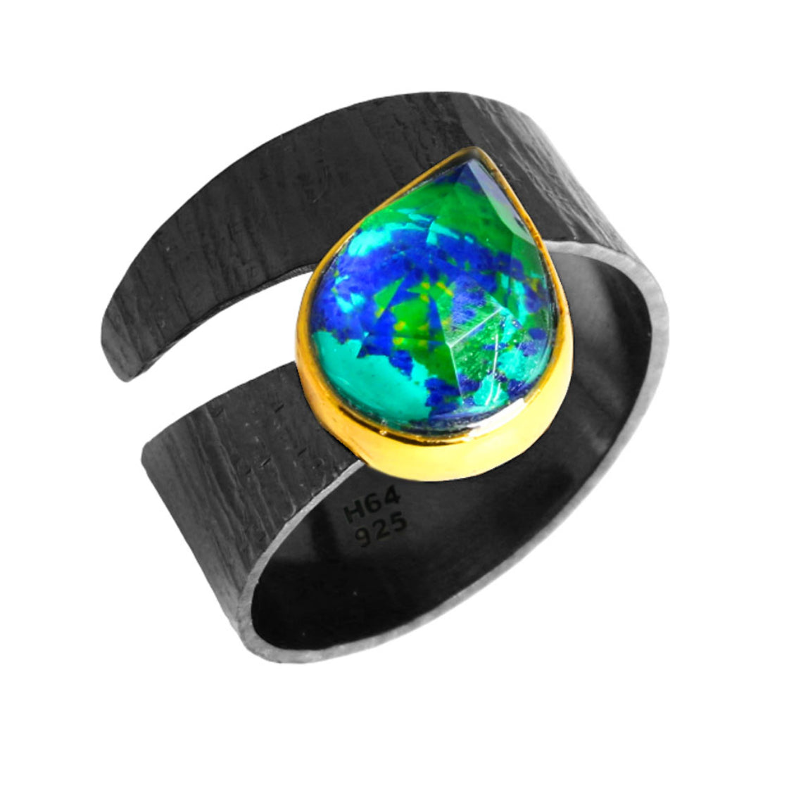 Δαχτυλίδι 925 Μαύρο Ρόδιο με Ορυκτή Πέτρα