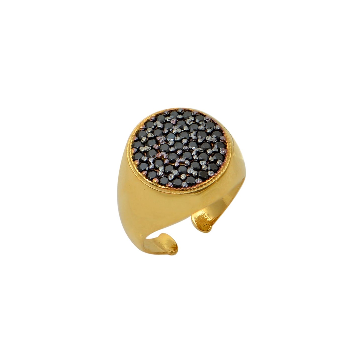 Chevalier Ring in Gold Plated Silver 925 with Black Zircons – Adjustable Jewelry