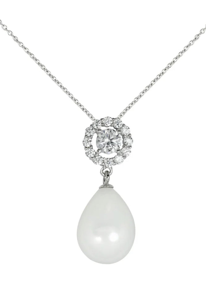 925 Silver Necklace with Pearl and Zircon – Classic Elegance