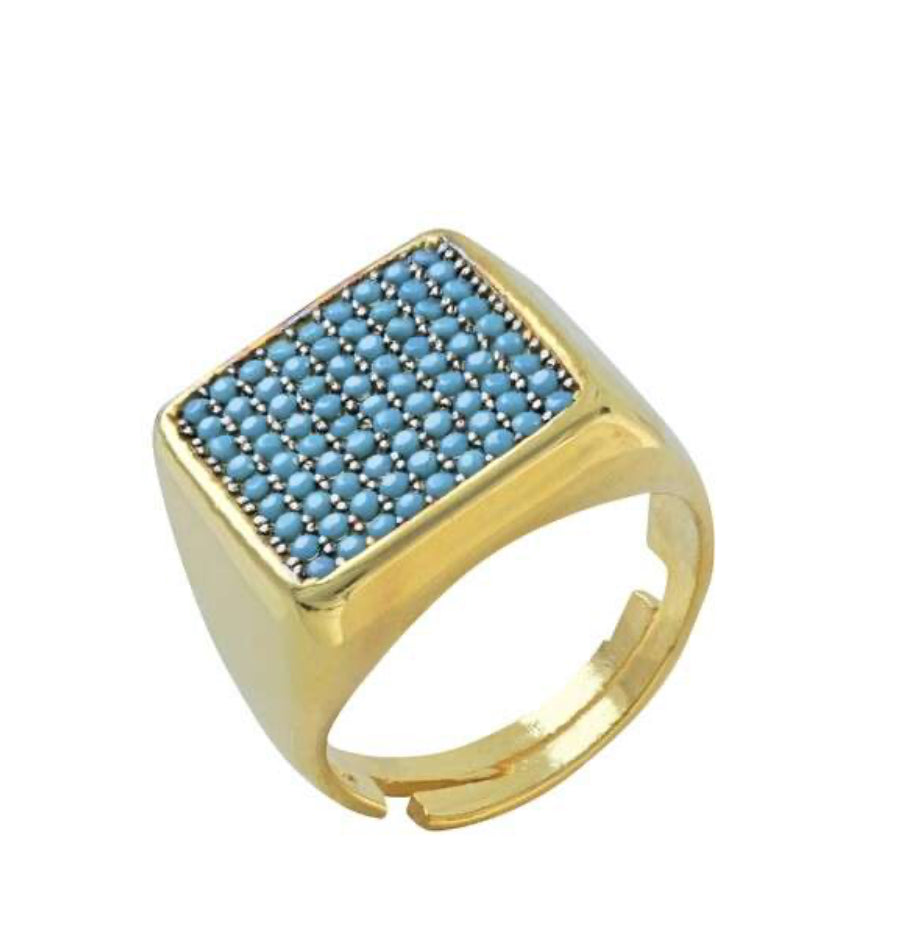 925 Sterling Silver Gold Plated Chevalier Ring with Blue Stones – Adjustable