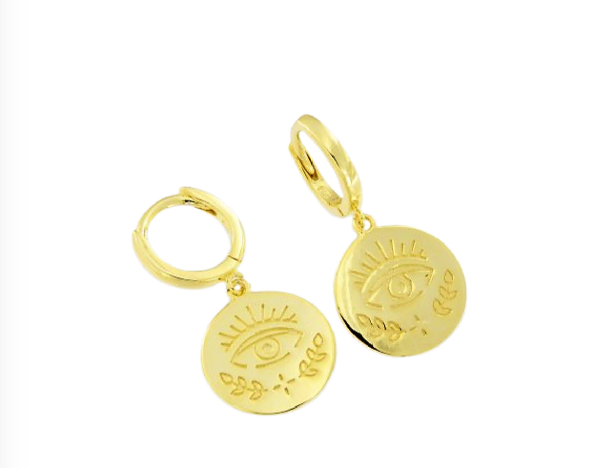 Ασημένια 925 Επιχρυσωμένα Σκουλαρίκια με Χαραγμένο Μάτι