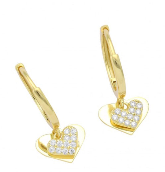 Ασημένια 925 Σκουλαρίκια Κρίκοι με Καρδιά και Ζιργκόν