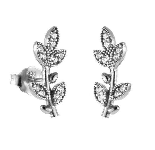 Σκουλαρίκια Κλαδάκια Καρφωτά Ασήμι 925 με Ζιργκόν