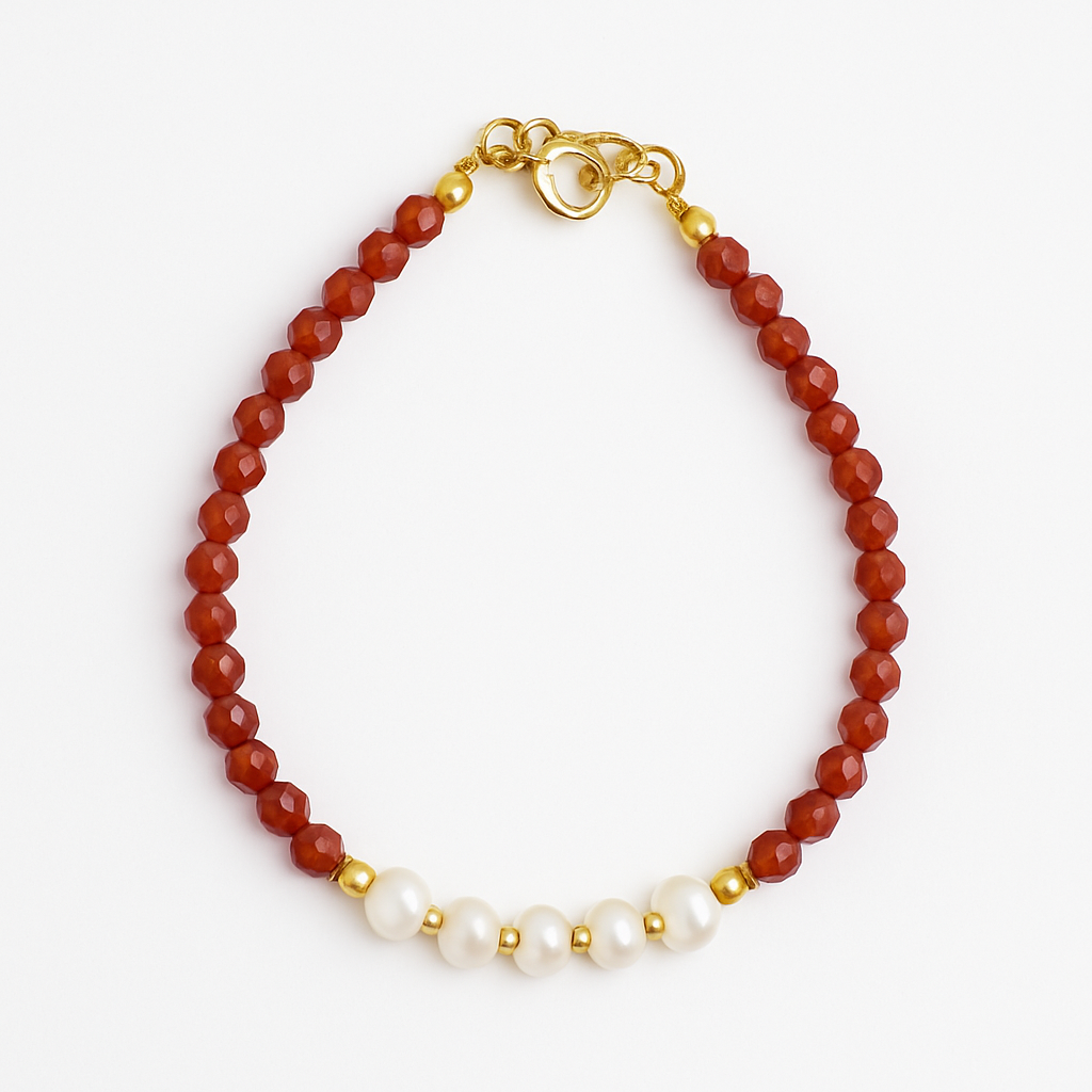 Χειροποίητο βραχιόλι 925 με ορυκτές πέτρες Κορνεολη και Μαργαριτάρια