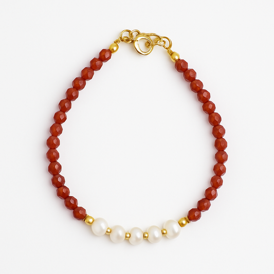 Χειροποίητο βραχιόλι 925 με ορυκτές πέτρες Κορνεολη και Μαργαριτάρια