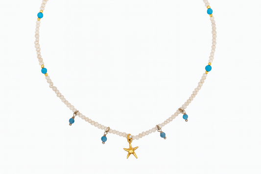 Κολιέ με Μαργαριταράκια, Απατίτη και Κρεμαστό Αστερία 925