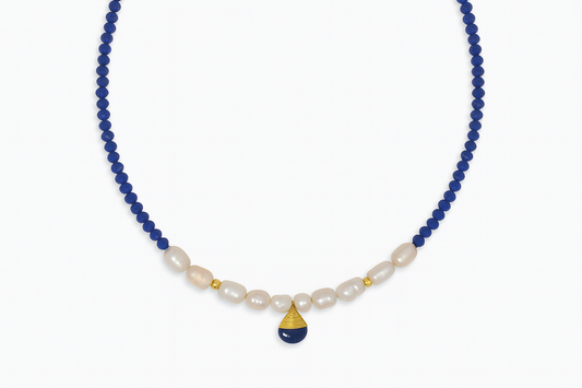 Χειροποίητο Κολιέ 925 με Μαργαριτάρια , Lapis Lazuli και Κρυστάλλινες Χάντρες