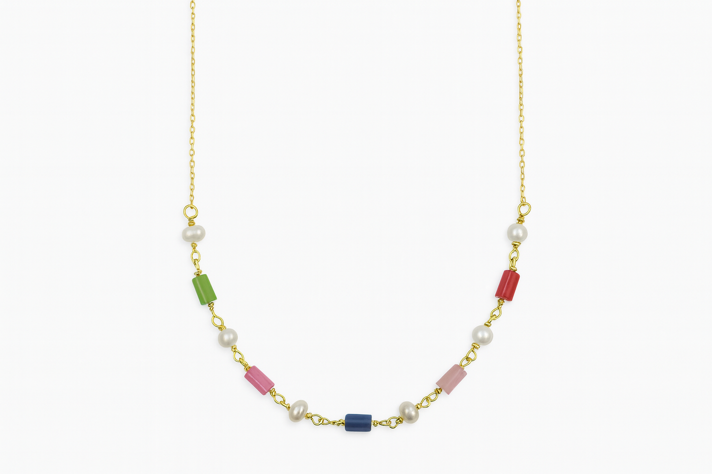 Κολιέ επιχρυσωμένο 925 με πολύχρωμες χάντρες και Μαργαριτάρια