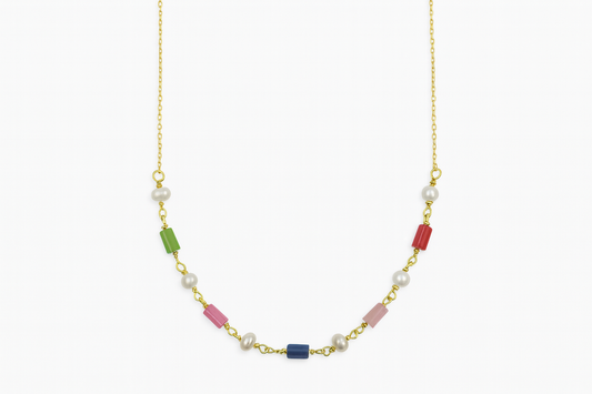 Κολιέ επιχρυσωμένο 925 με πολύχρωμες χάντρες και Μαργαριτάρια