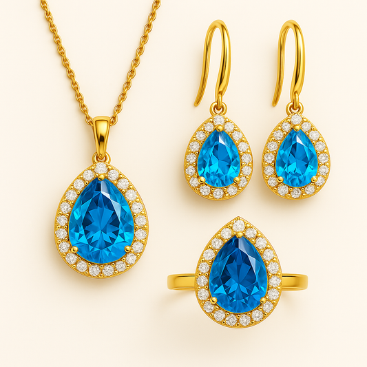 Σετ κοσμήματος Δάκρυ 925  Γαλάζιο - Κολιέ , Δαχτυλίδι , Σκουλαρίκι