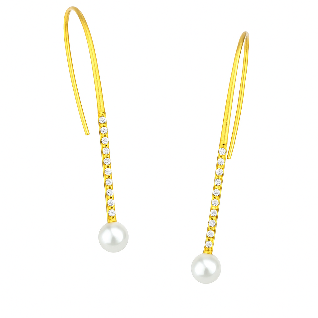 Σκουλαρίκια Κρεμαστά Επίχρυσα 925  με Μαργαριτάρι - ΑΝΟ jewels