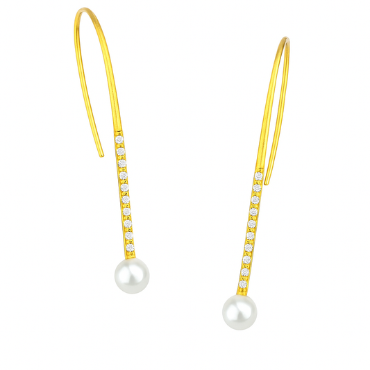 Σκουλαρίκια Κρεμαστά Επίχρυσα 925  με Μαργαριτάρι - ΑΝΟ jewels