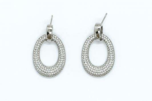 Σκουλαρίκια Ασημένια 925 σε Οβάλ Σχήμα με Πέτρες Ζιργκόν