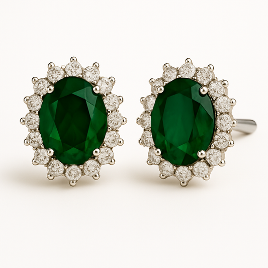 Σκουλαρίκια Καρφωτά Οβάλ Σμαραγδί 925 με Ζιργκόν