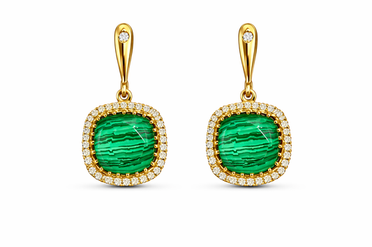 Σκουλαρίκια Κρεμαστά 925 με Πέτρα Μαλαχίτη κ Ζιργκόν-Anastasios Creations