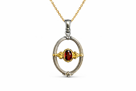 Κολιέ 925 Αντικέ με Κόκκινη Πέτρα- Anastasios Creations