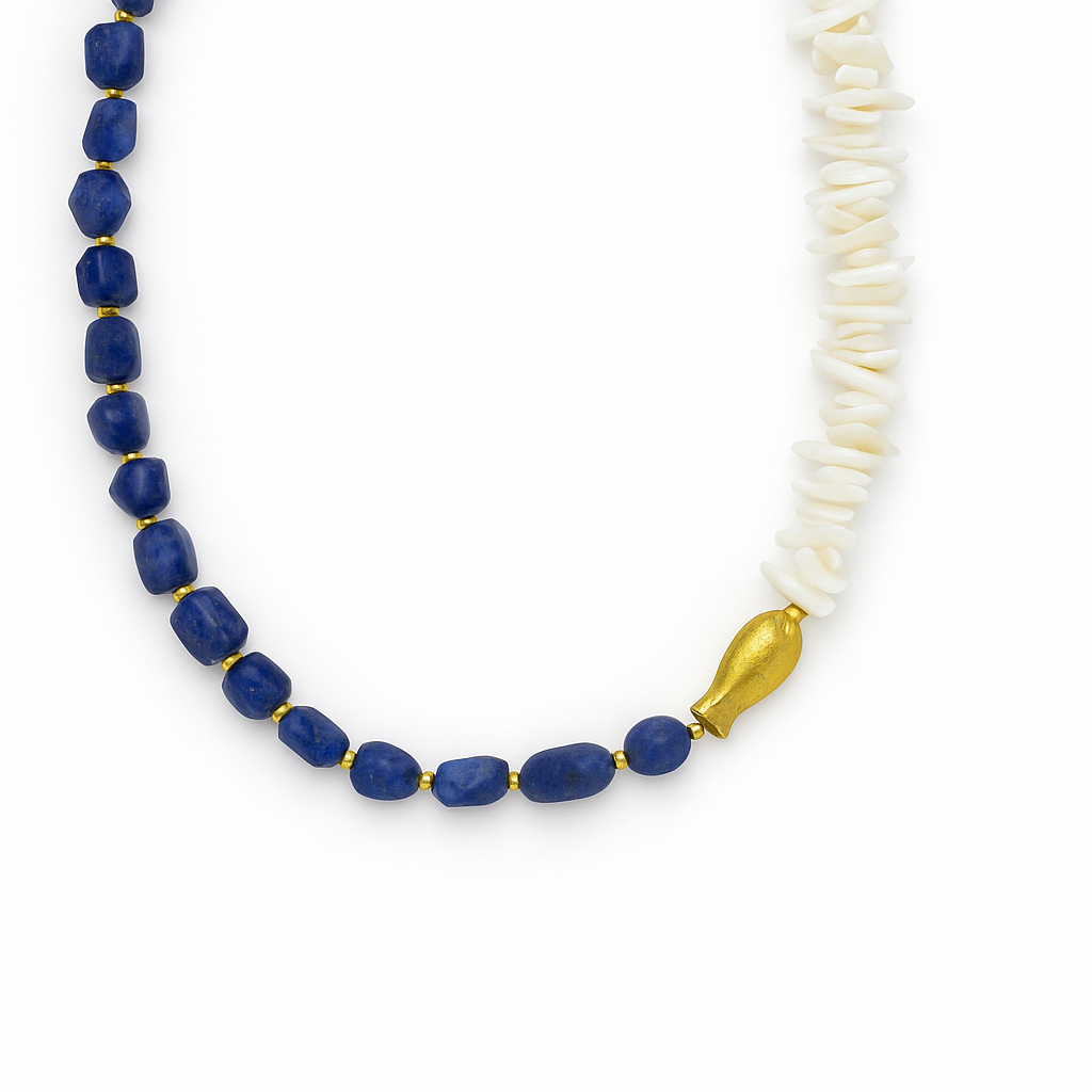 Χειροποίητο Κολιέ 925 με Όστρακα και Σοδάλιθο και Ψαράκι