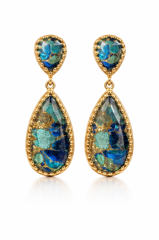 Σκουλαρίκια 925 με Πέτρες Αζουρίτη-Μαλαχίτη-Anastasios Creations