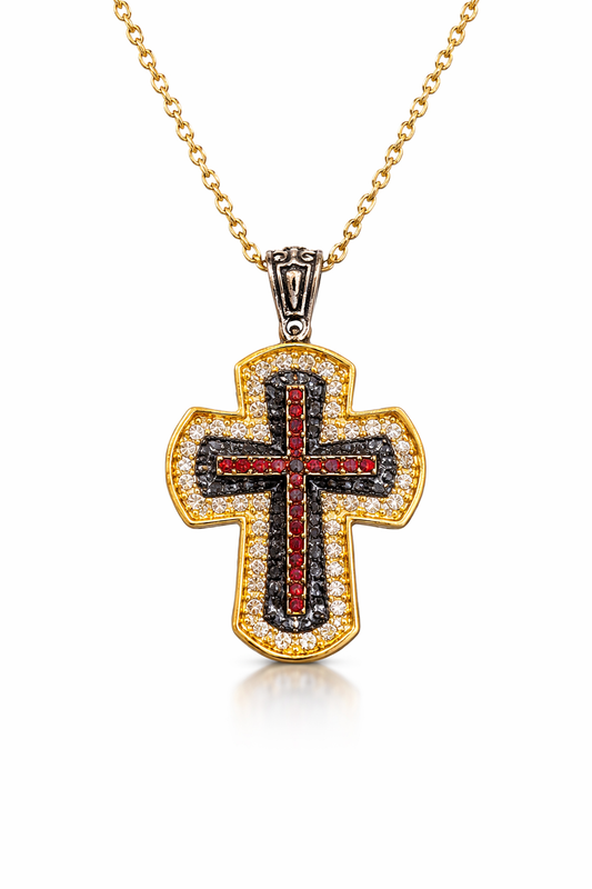 Σταυρος 925 Αντικέ με Κόκκινα Ζιργκόν-Anastasios Creations