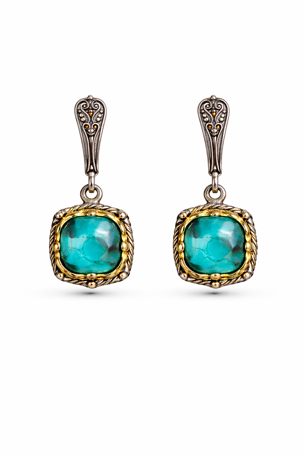 Σκουλαρίκια 925 Αντικέ με Πέτρα Bisbee Turquose-Anastasios Creations