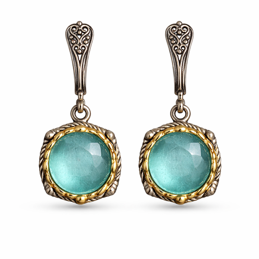 Σκουλαρίκια 925 Αντικέ με Πέτρα Αμαζονίτη- Anastasios Creations