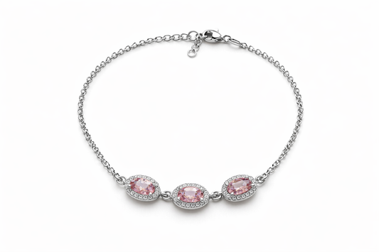Βραχιόλι 925 με Ροζ Ζιργκόν Πέτρες