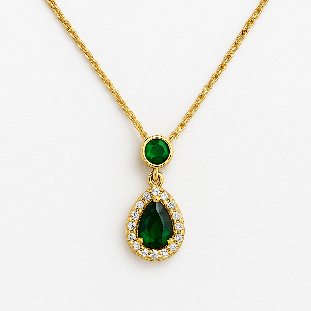 Κολιέ Δάκρυ 925 με Πράσινες Πέτρες Ζιργκόν