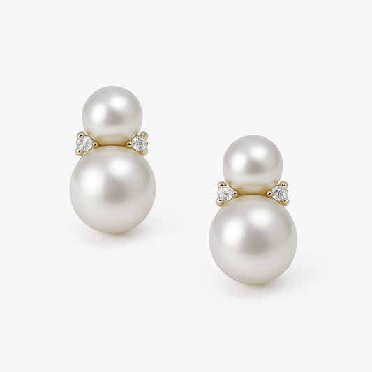 Σκουλαρίκια 925 Καρφωτά Διπλή Πέρλα με Λευκά Ζιργκόν
