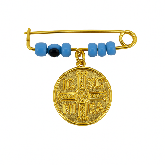 Χρυσή Παραμάνα με Μάτι & Κωνσταντινάτο – Χειροποίητο Φυλαχτό για Βρέφη και Παιδιά