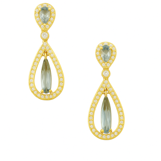 Σκουλαρίκια Ασημένια Επιχρυσωμένα 925 με Ζιργκόν και Ανοιχτό Μπλε Κρύσταλλο – Σταγόνα Λάμψης