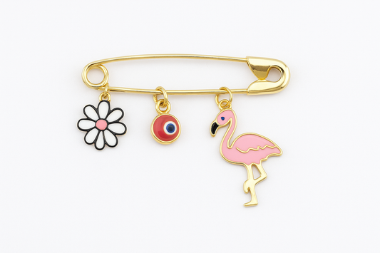 Ασημένια 925 Επιχρυσωμένη παραμάνα με φλαμίνγκο ,ματάκι και μαργαρίτα