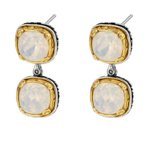 Σκουλαρίκια 925 Διπλά με Κρύσταλλο Λευκό Opal – Anastasios Creations
