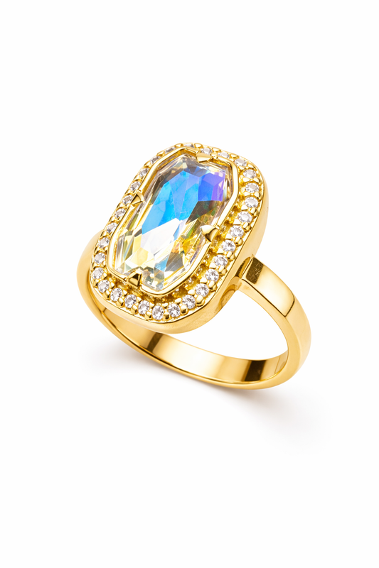 Δαχτυλίδι 925 Επιχρυσωμένο με Ιριδίζον Κρύσταλλο και Ζιργκόν