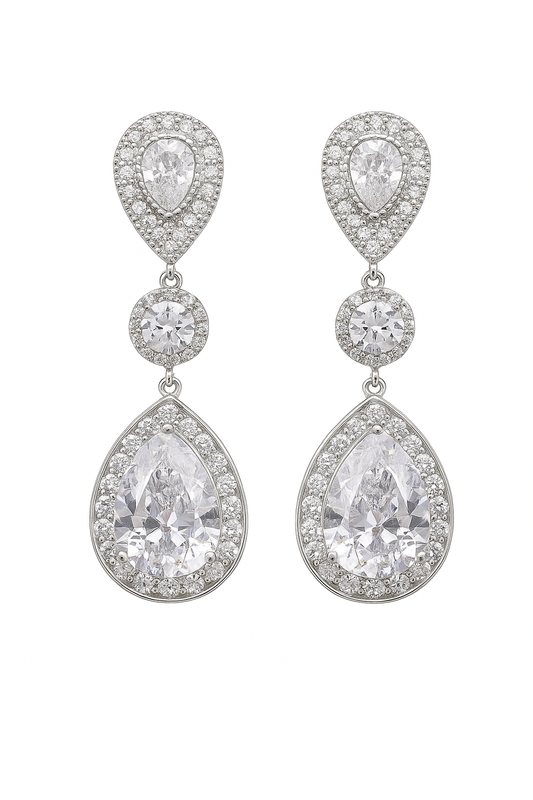 Σκουλαρίκια Κρεμαστά 925 με Εντυπωσιακές Λευκές Πετρες