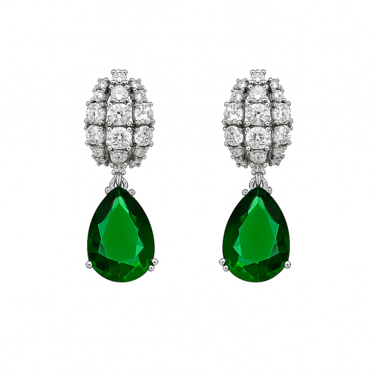 Σκουλαρίκια Κρεμαστά 925 με Σμαραγδί Πέτρα Δάκρυ