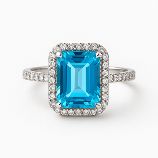 Δαχτυλίδι 925 με Ορθογώνια Γαλάζια Πέτρα