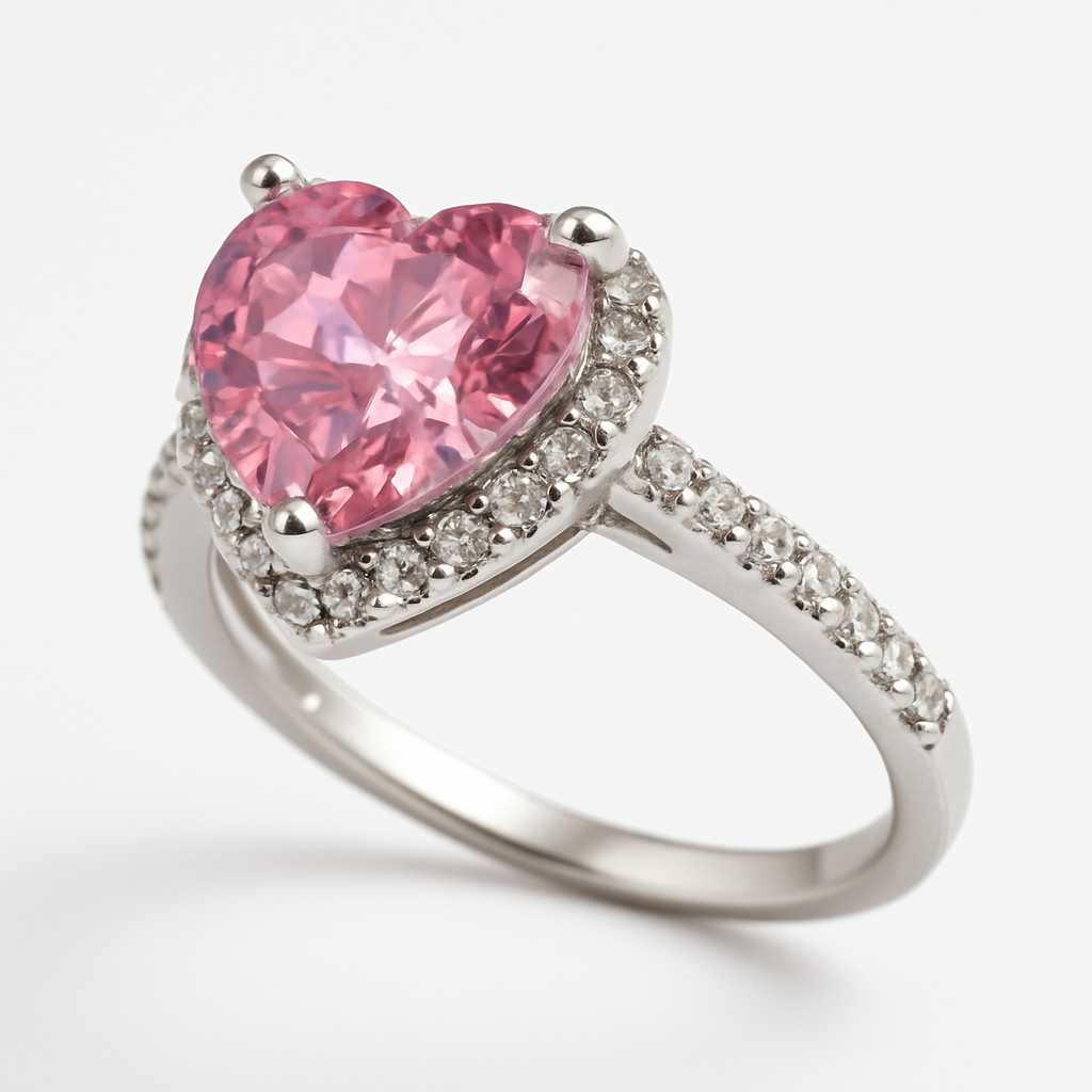 Δαχτυλίδι 925 Ροζ Καρδιά με Πέτρες Ζιργκόν