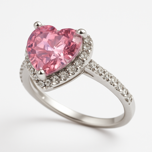 Δαχτυλίδι 925 Ροζ Καρδιά με Πέτρες Ζιργκόν