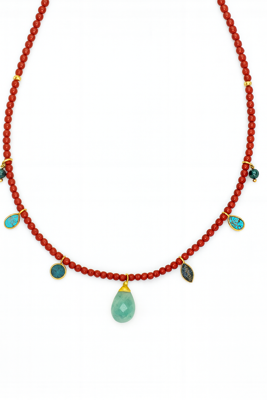 Χειροποίητο 925 Κολιέ με Κοράλλι, Ορυκτές Πέτρες & Αμαζονίτη