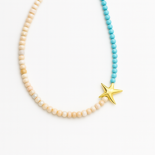 Χειροποίητο Κολιέ με Μαργαριτάρια Γλυκού Νερού, Τυρκουάζ και Ασημένιο 925 Αστερία