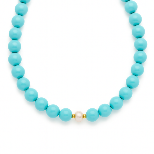 Χειροποίητο κολιέ με Τυρκουάζ χάντρες και Μαργαριτάρι